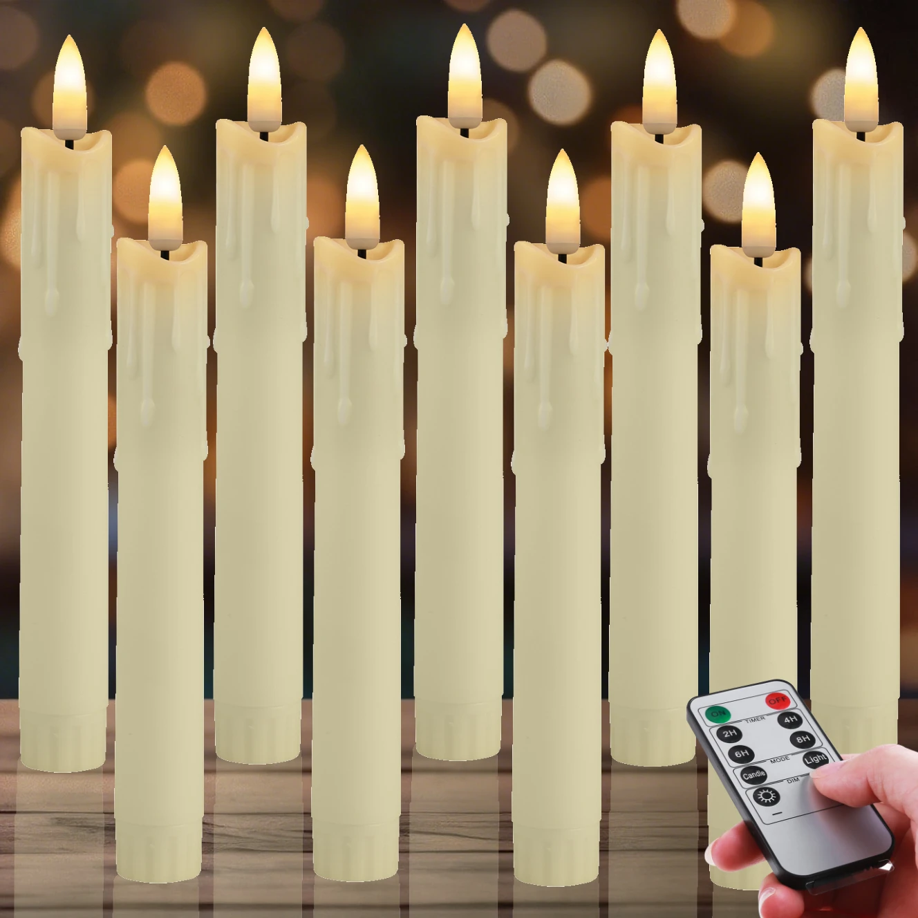6 Stück flammenlose Spitzkerzen mit Halter und Fernbedienung, LED-Kerzenhalter, batteriebetrieben, flackernde Fensterkerze für Weihnachtsdekoration
