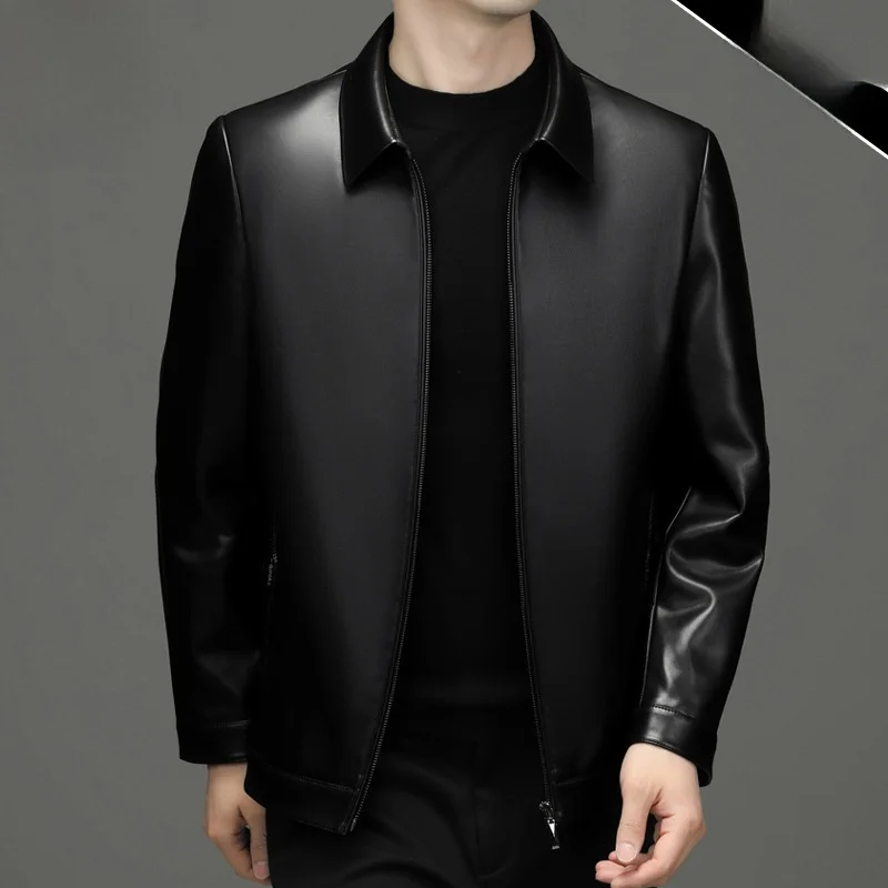 

Мужская одежда из искусственной кожи с воротником-стойкой для папы среднего возраста, осеннее новое поступление, свободная весенняя одежда, чистая посадка
