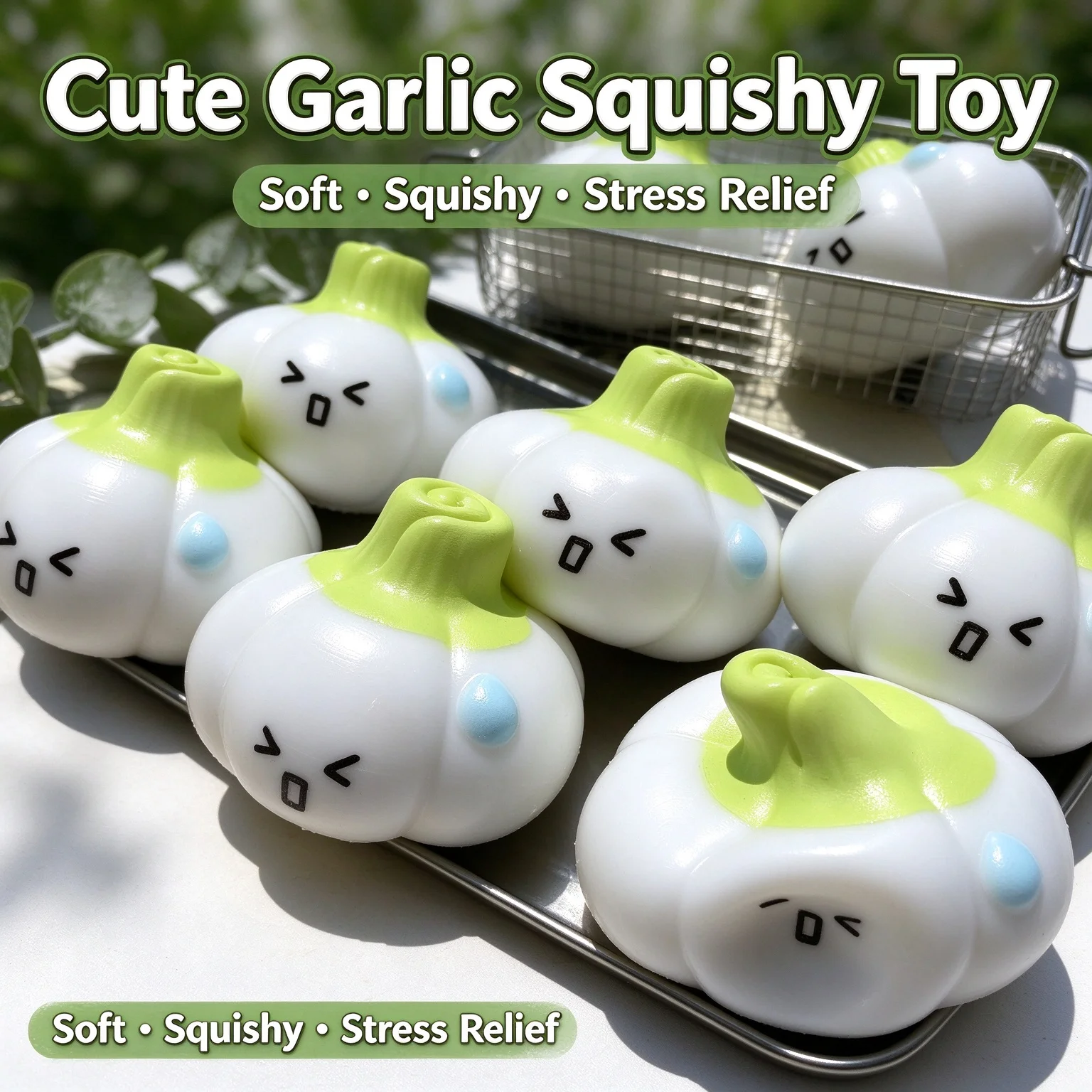 Cute Garlic Squishy Stress Ball Handmade Crispy Sound ASMR Fidget Sensory Squeeze Toy Stress Relief for Kids Adults Party Favors