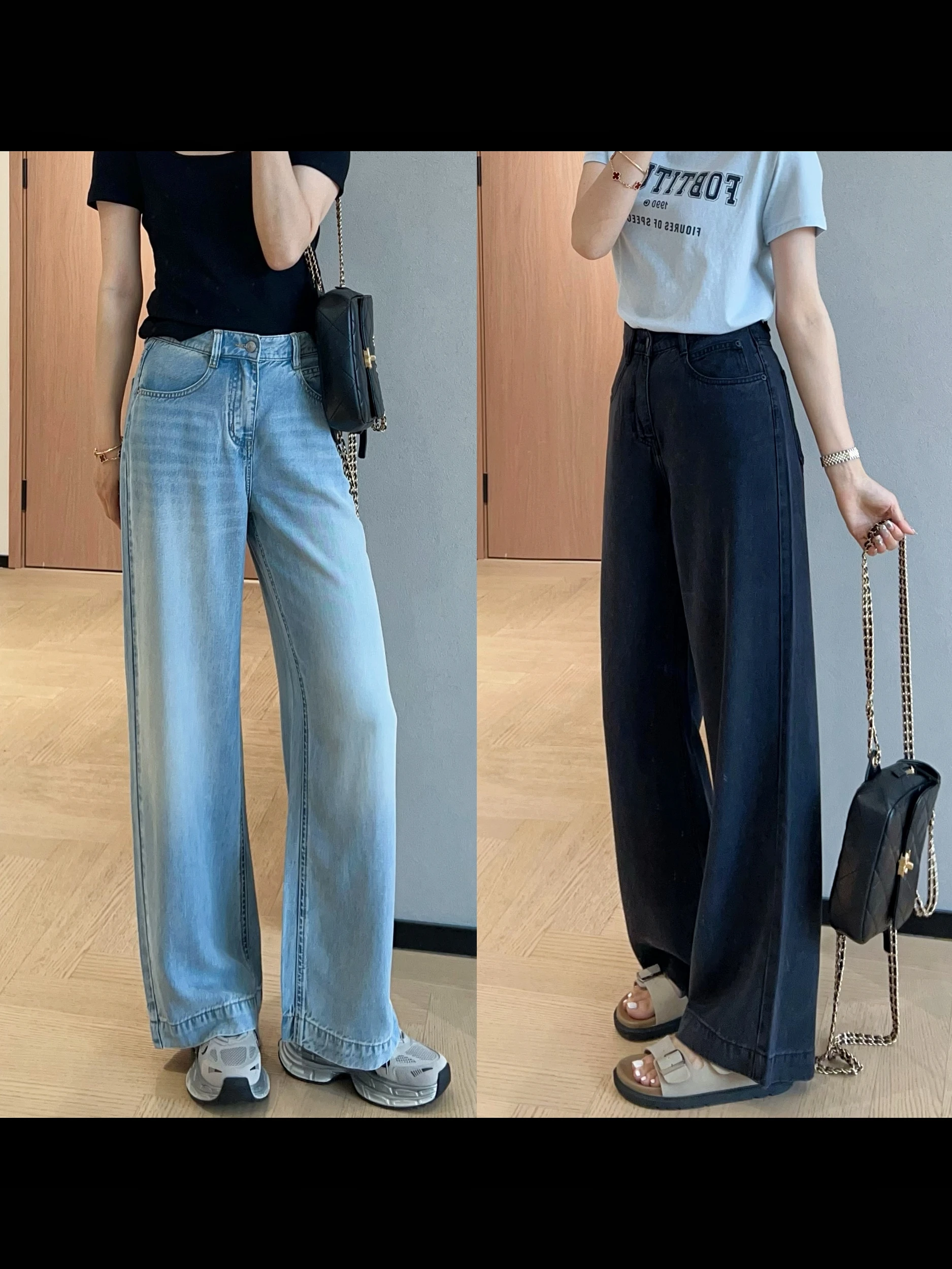 

Женские джинсы WTHEONE с высокой талией, широкими штанинами и прямым кроем, из мягкой воздушной ткани, лето 2025, из лиоцелла Lenzing, повседневные, на молнии