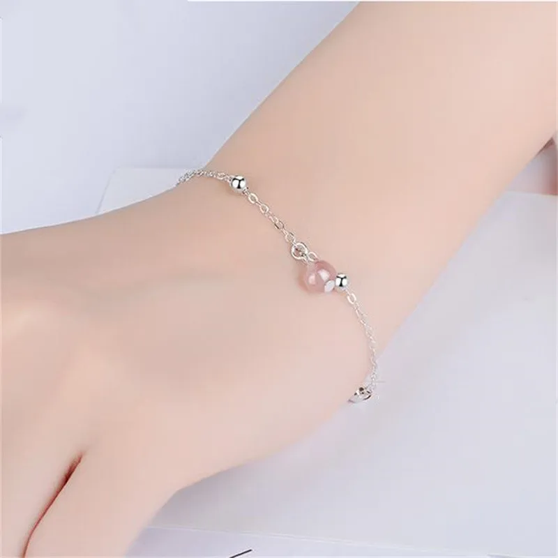 

Charm Strawberry Crystal Bracelets Women Accessories Fashion 925 Sterling Silver Bracelets Girl Jewelry Valentine's Day Gift