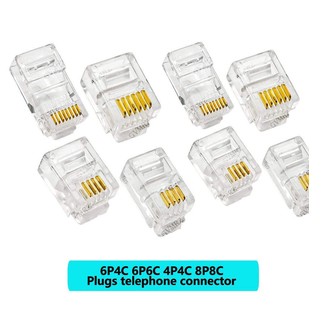 6P4C 6P6C RJ45 8P8C Cable End Connectors 4Pin/6Pin/8Pin Plugs telephone connector internet connector RJ9 4P4C RJ11 Crystal