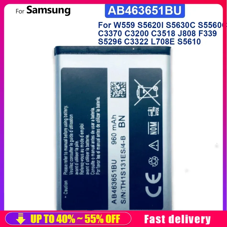 Mobile Phone Batteries AB463651BU For Samsung W559 S5620I S5630C S5560C C3370 C3200 C3518 J808 F339 S5296 C3322 GT-C3530 S5610