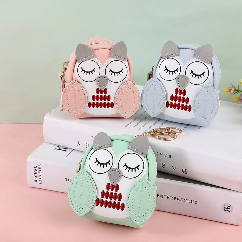 PU Leather Coin Purses Cute Key Bag Owl Coin Purse Mini School Bag Car Key Chain Pendant Lady Wallet Coin Purse Keychain
