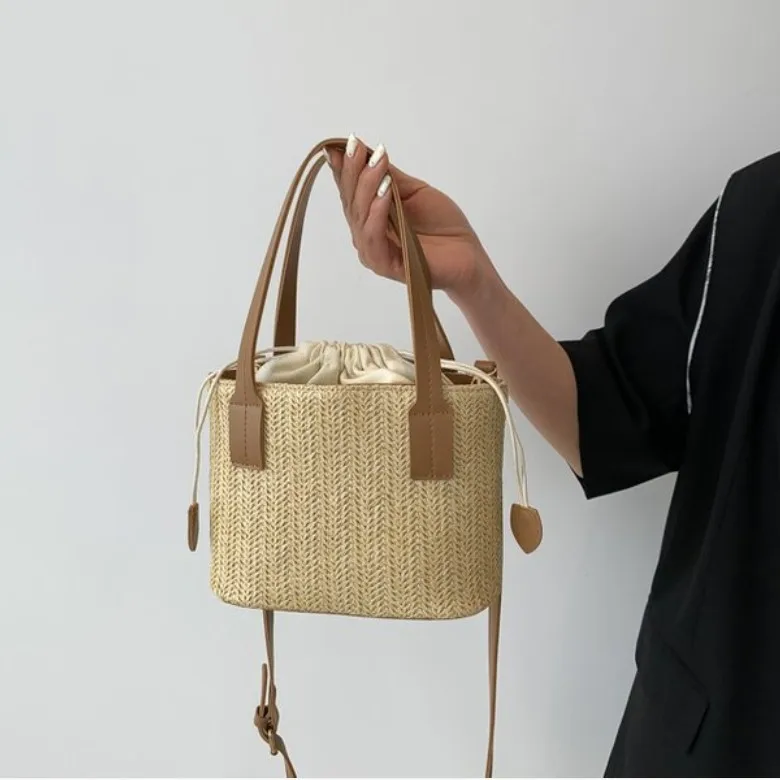 Mode Retro Gras Geweven Emmertas Eenvoudige Veelzijdige Vakantie Strand Crossbody Tassen Voor Dames 2023 Nieuwe Zomer Damestas