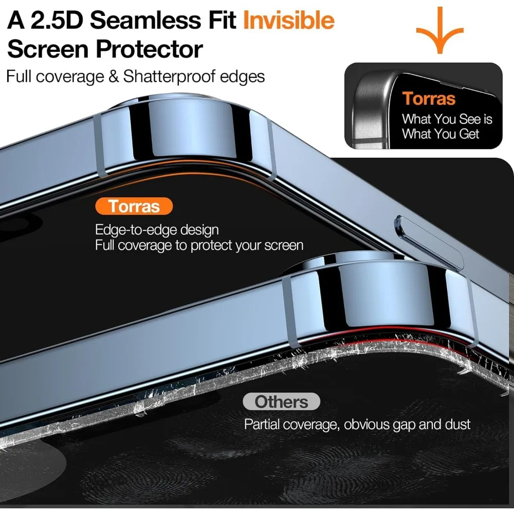 TORRAS Premium Screen Protector for iPhone 15 14 13 Pro Max Tempered Glass Easy Installation Automatic Dust Removal
