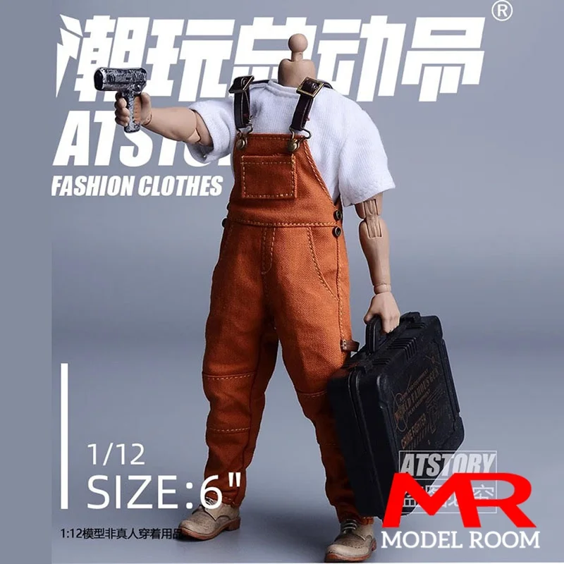 ATStory 1/12 Scale Male Work Overalls Suspender Pants Clothes Model Fit 6'' Notaman VToys NW Soldier Action Figure Body Doll