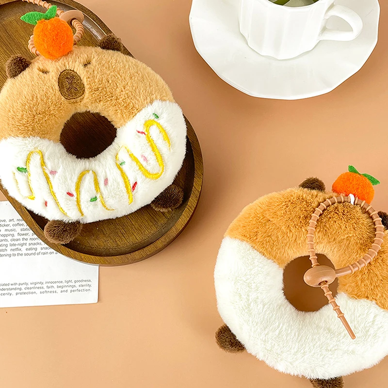 Capybara Donut Plush Toy Keychain Cartoon Capibara Soft Stuffed Doll Pendant Car Key Ring Backpack Bag Decor Kid Gift