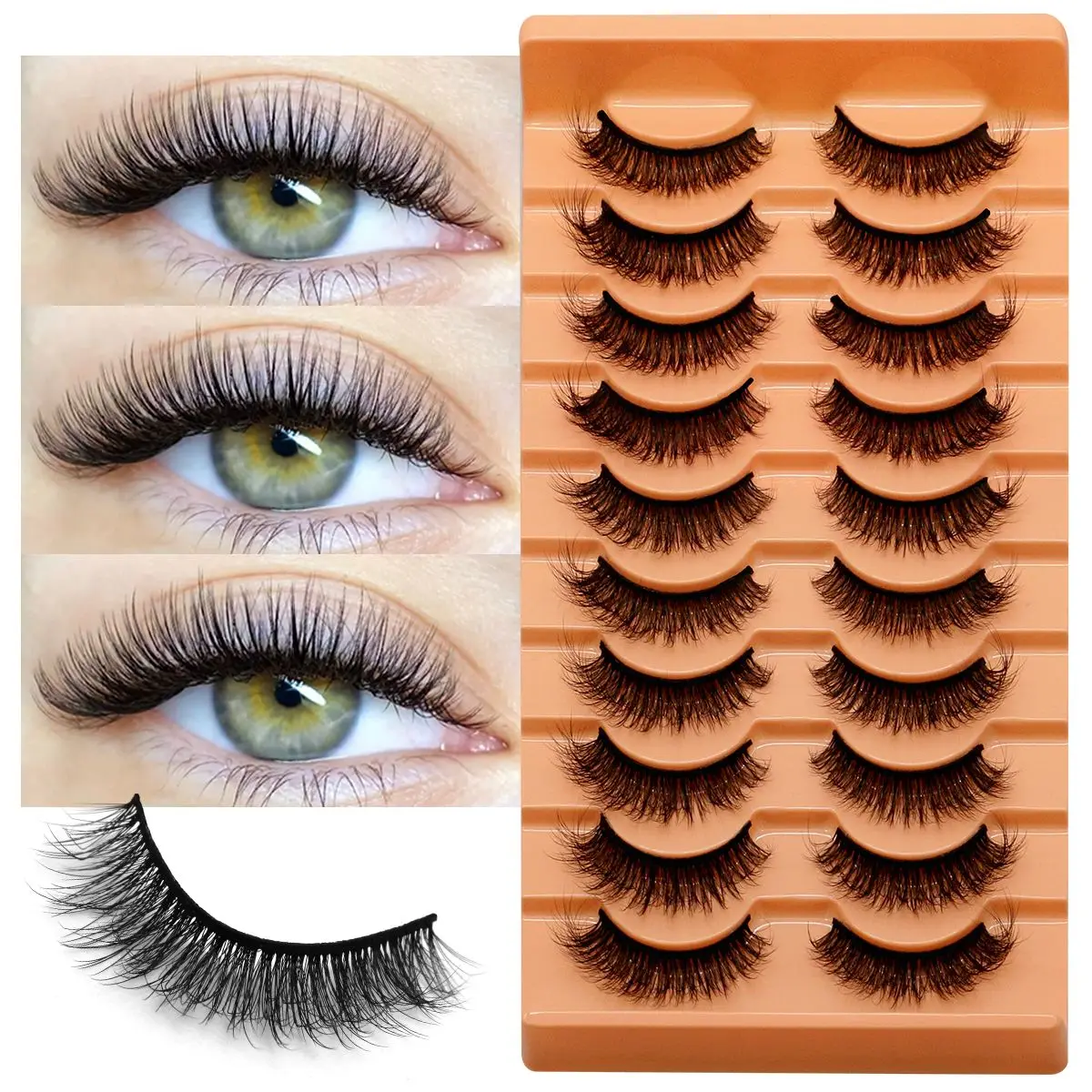 10 Pairs Lashes 6D Faux Mink Eyelashes Thick Fluffy Full Strip Lashes Soft Natural Simulation Cross Messy Curly False Eyelash