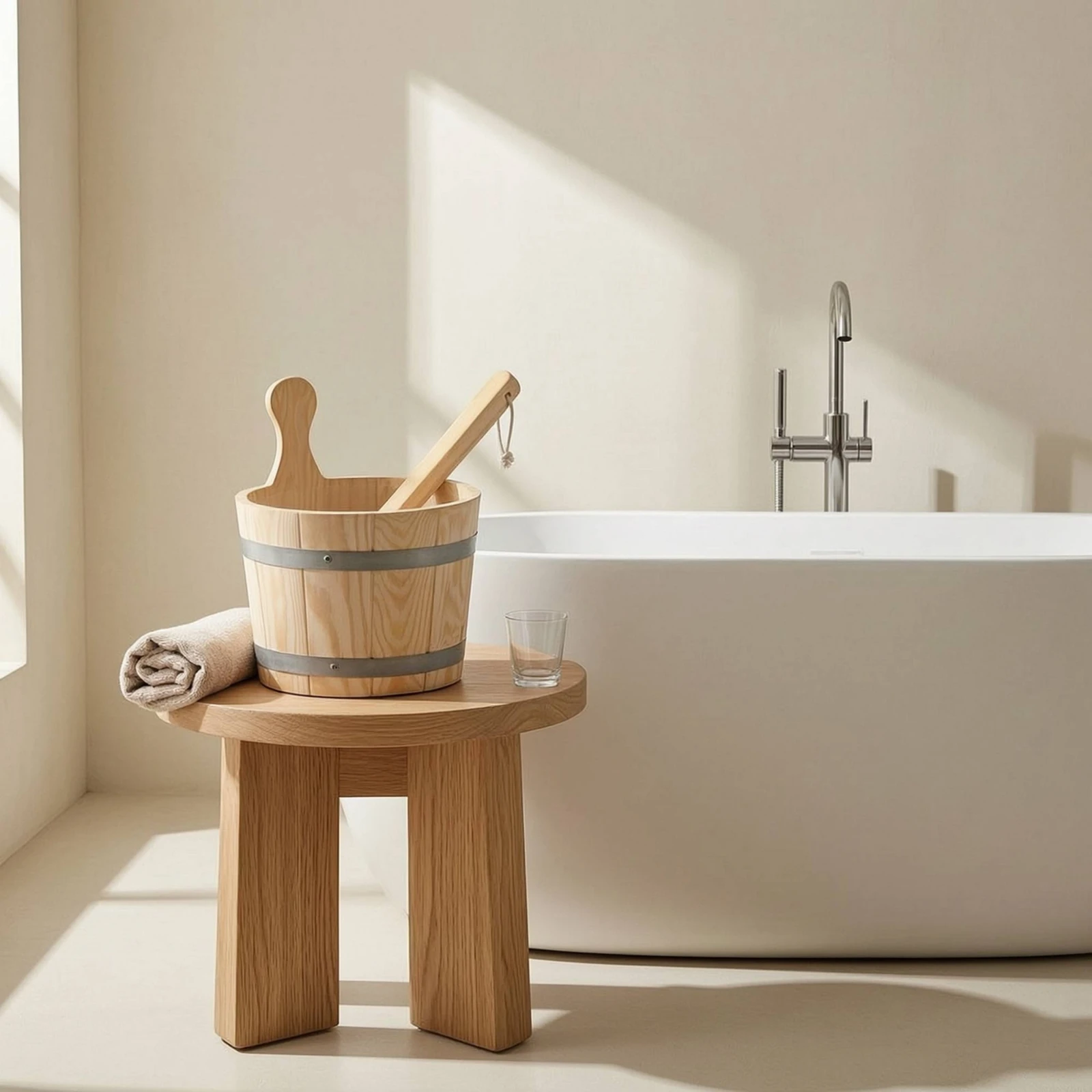 Sauna Bucket with Ladle Set Heat Resistant Tapered Design for Sauna Owners Home Spa