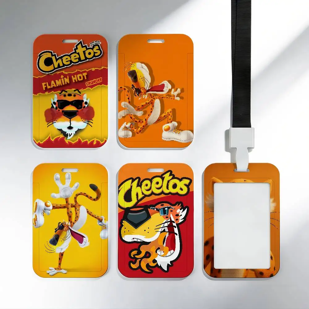 Fashion Food Print C-Cheetos Funny Tiger Badge Holder ID Card Credit Cards Protector With Clear Window For Gift Office School