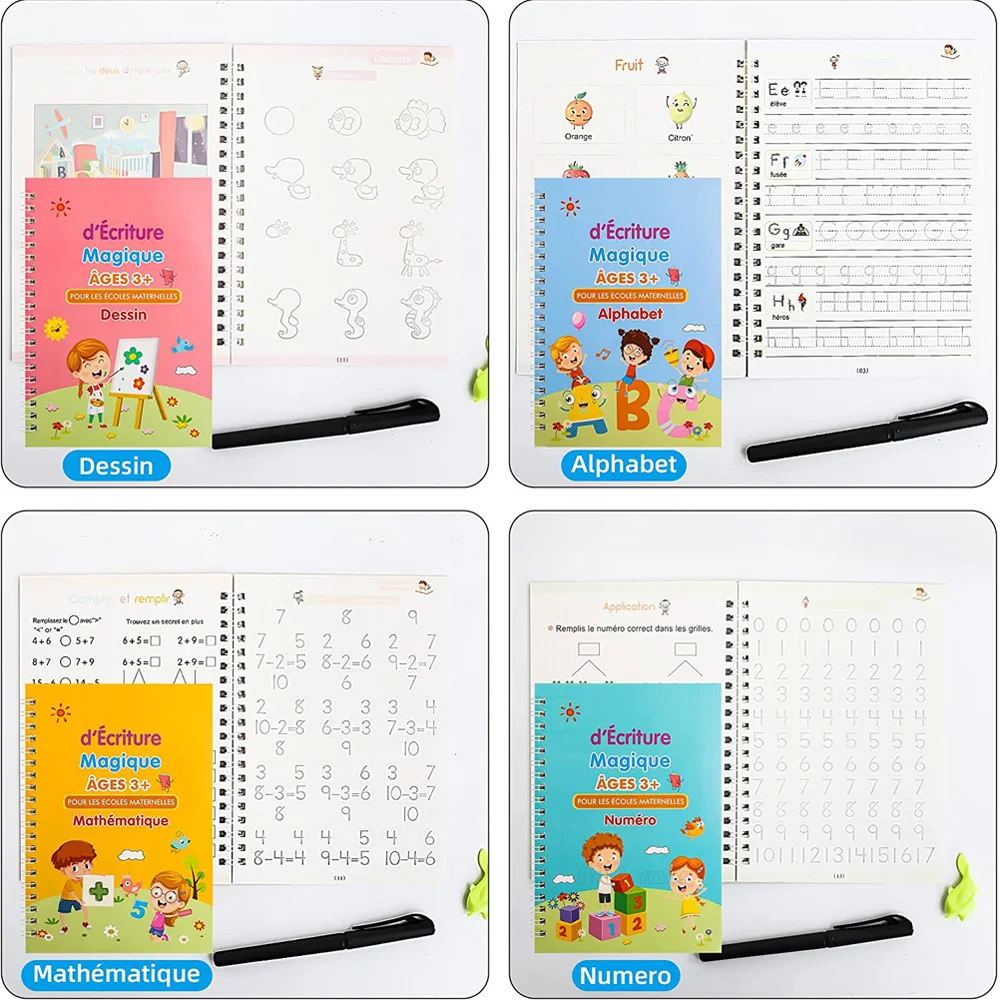 4 Übungssets für französische Kalligraphie, Arbeitsbuch mit Alphabet und Zahlen, Übungsheft für französische Anfänger – Detail 3