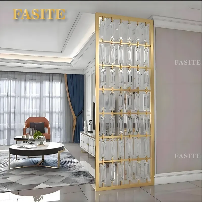 For 304 Stainless Steel Crystal Glass Brick Screen Ultra White Decorative Partition for Office Entrance Room Divider Wall