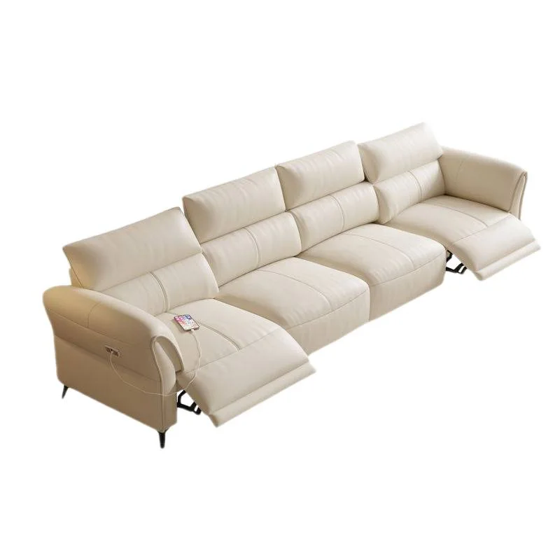 Electric leather sofa bed, straight row three or four-person combination, living room sofa solid wood bed