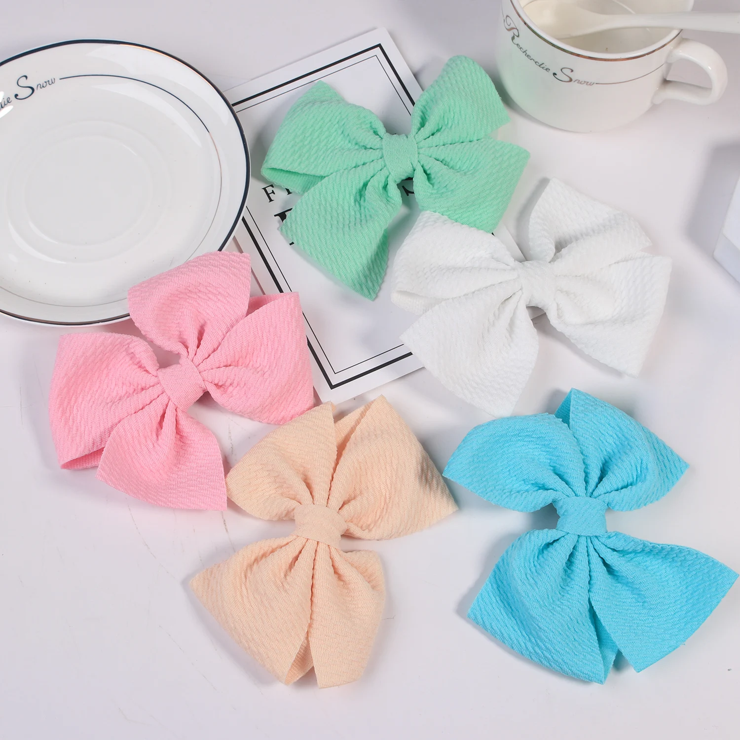 5pcs Fabric Hair Bows Hair Clips For Baby Girls 3.5inch Bows Hairpins Barrettes Headwear Kids Hair Acesssories