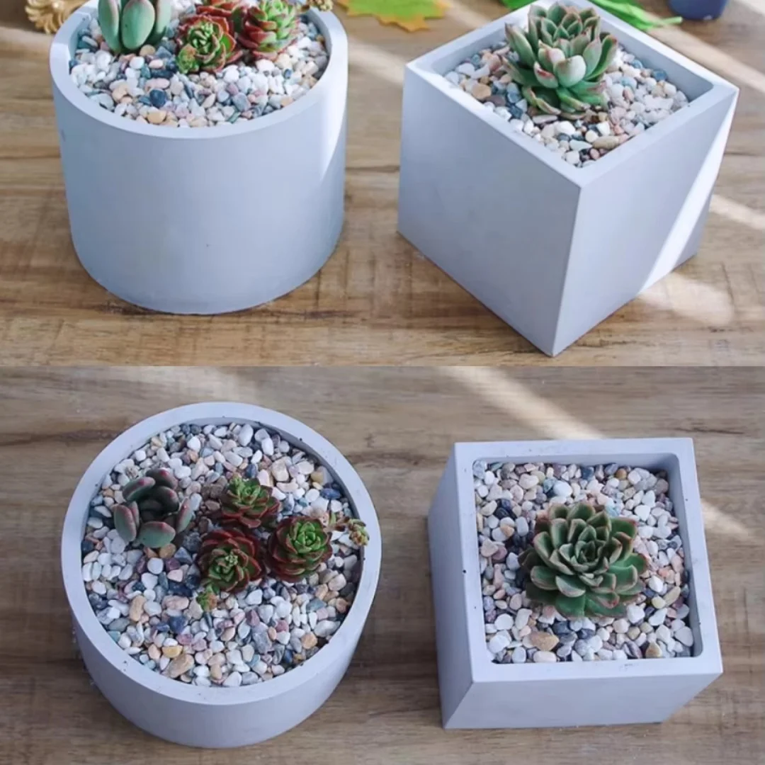 15cm Large Size Round Concrete Flowerpot Silicone Mold Square Cement Clay Succulent Plants Pot Gypsum Storage Box Mould