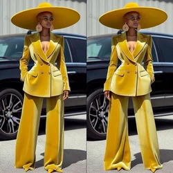 Abiti da donna in velluto giallo Pantaloni Set Giacca da 2 pezzi + Pantaloni Abito da ballo formale Smoking da sposa Cappotto da giacca da ufficio personalizzato