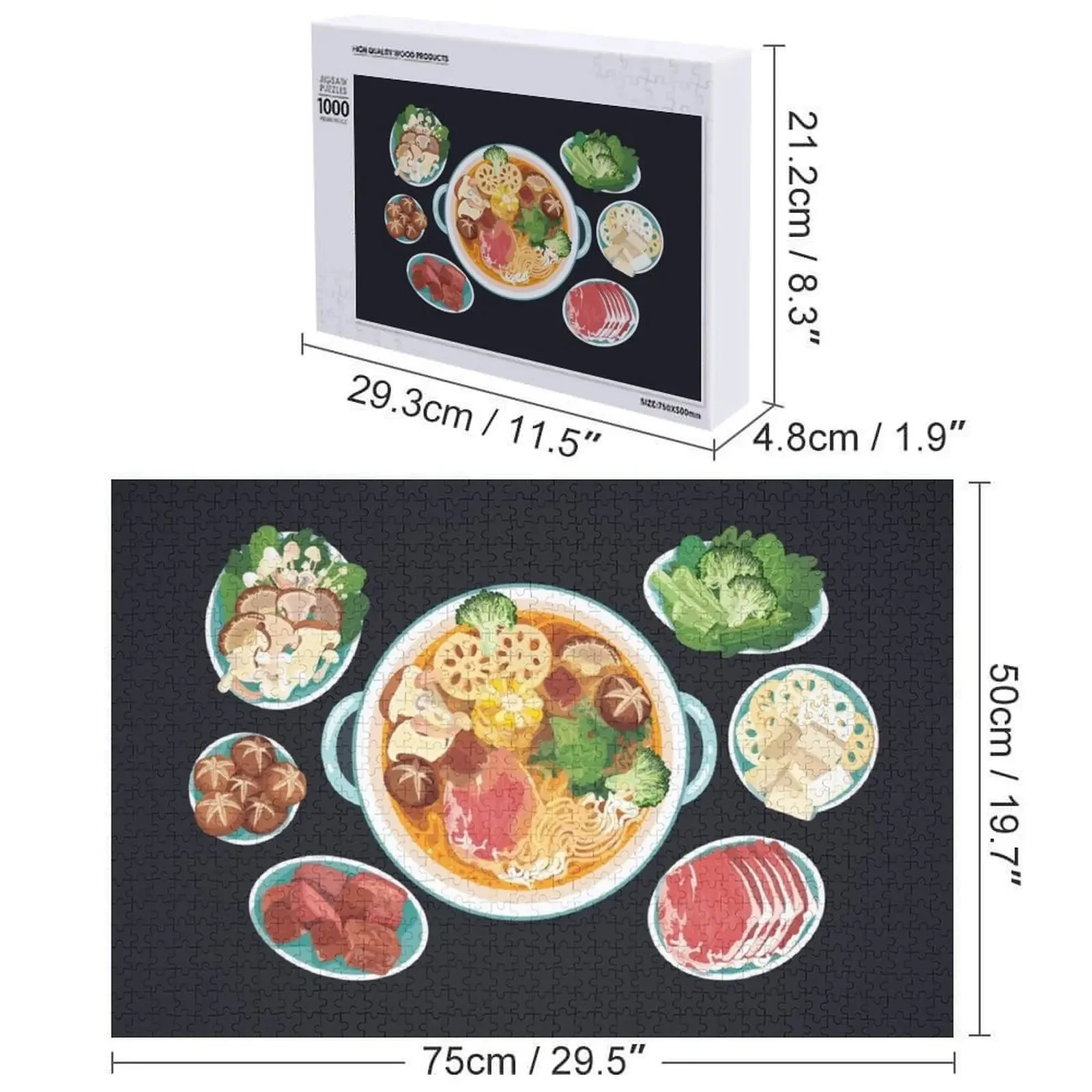 أحجية الصور المقطوعة ذات الوعاء الساخن الآسيوي، هدايا مخصصة من الخشب المخصص للأطفال، لغز الذكاء