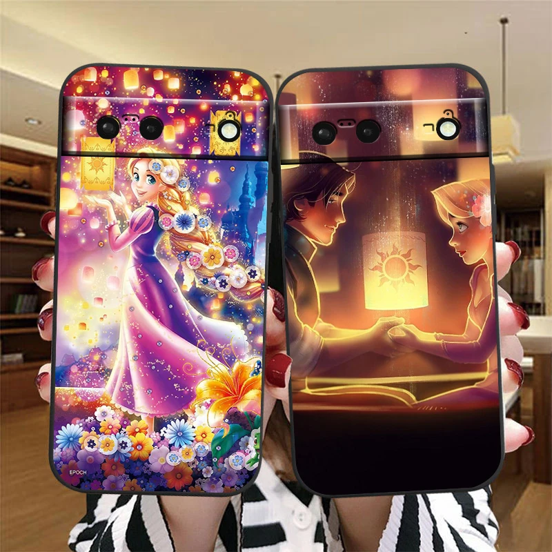 Disney Le Pei Tangled For Google Pixel 8 7A 7 6A 6 5A 5 4 4A XL 5G Black Silicon Shockproof Shell Funda Phone Case