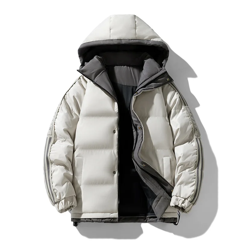Spliced Parkas Hooded Men Parka Patchwork Zipper Cardigan Jackets Long Sleeve Coat Outerwear Pockets Casual Winter Warm