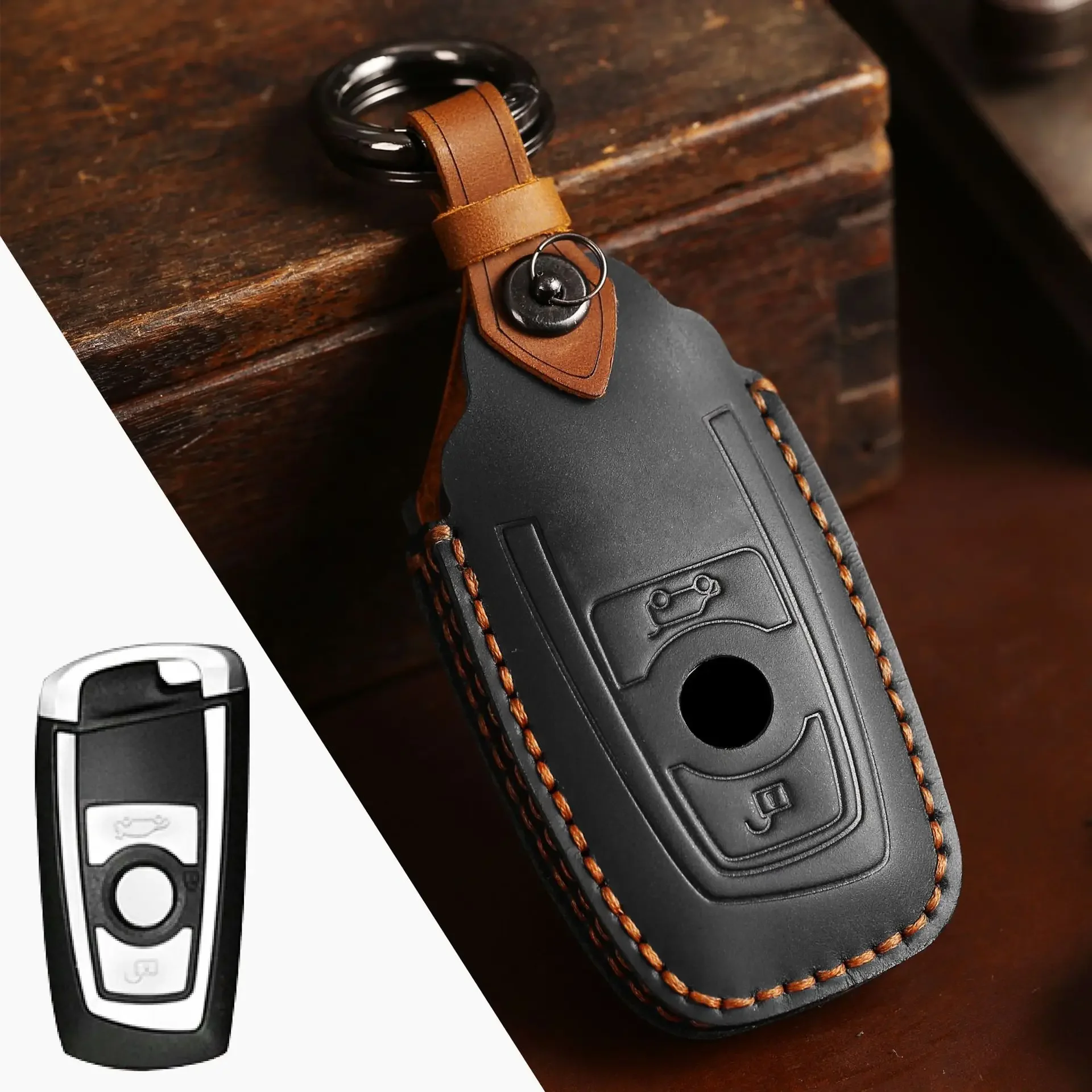 

1pc Leather Car Key Case For BMW F20 F30 F10 F18 F22 F01 X3 X4 F06 F02 M3 M5 1 3 5 Series Keychain Remote Control Shell Cover