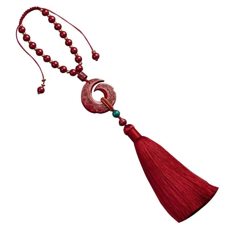 Chinese Style Cinnabar Car Hanging Lucky Fortune Blessing Rearview Mirror Pendant Tassel Good Luck Car Ornament Valentines Day