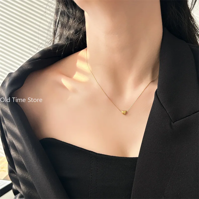 Love Heart Pendant Necklace For Women Girls New Trendy Simple Gold Color Stainless Steel Neck Chain Jewelry Birthday Party Gift