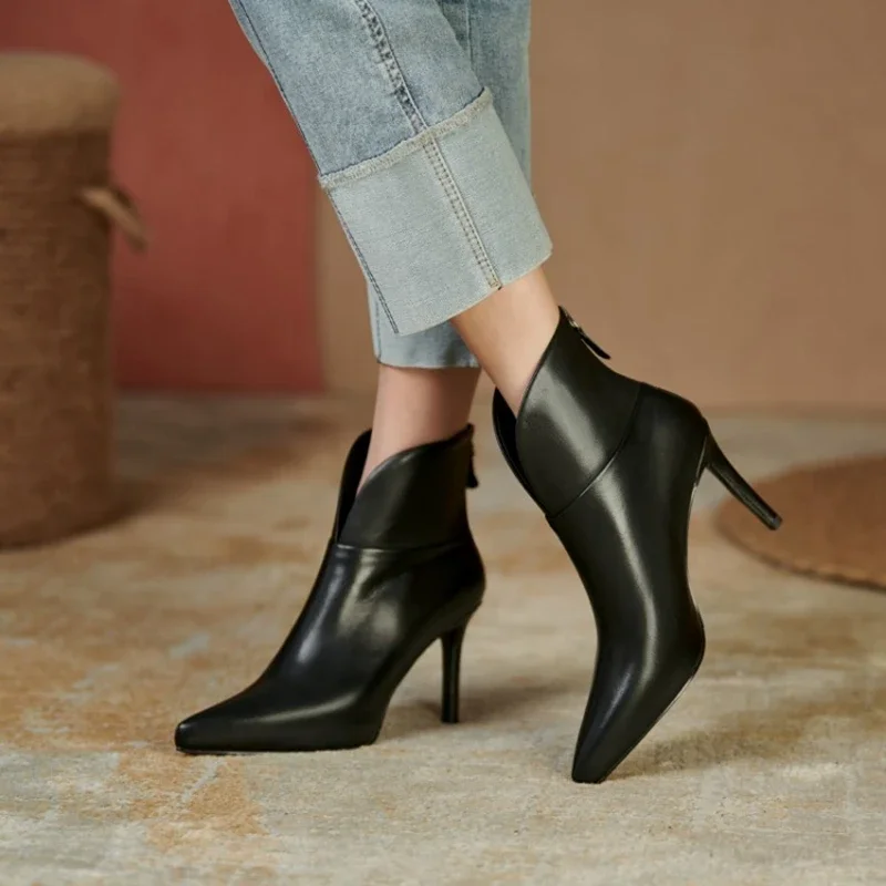 Fall Shoes Women Genuine Leather Pointed Toe Ankle Boots Super High Heel Women Shoes Elegant Thin Heels 2021 Fashion Women Shoes