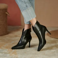 Fall Shoes Women Genuine Leather Pointed Toe Ankle Boots Super High Heel Women Shoes Elegant Thin Heels 2021 Fashion Women Shoes