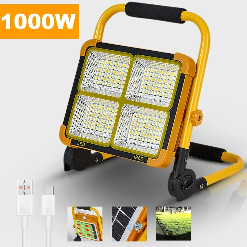 

1000w solar Flood Light Portable LED Reflector Spotlight Rechargeable Projector Floodlight emergent solar Portable lamp