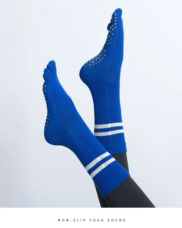 Frauen Atmungsaktive Yoga Socken Mid-rohr Nicht-slip Fünf Finger Pilates Sport Socke Baumwolle Fitness Dance Ballett Indoor boden Socken – Detail 1
