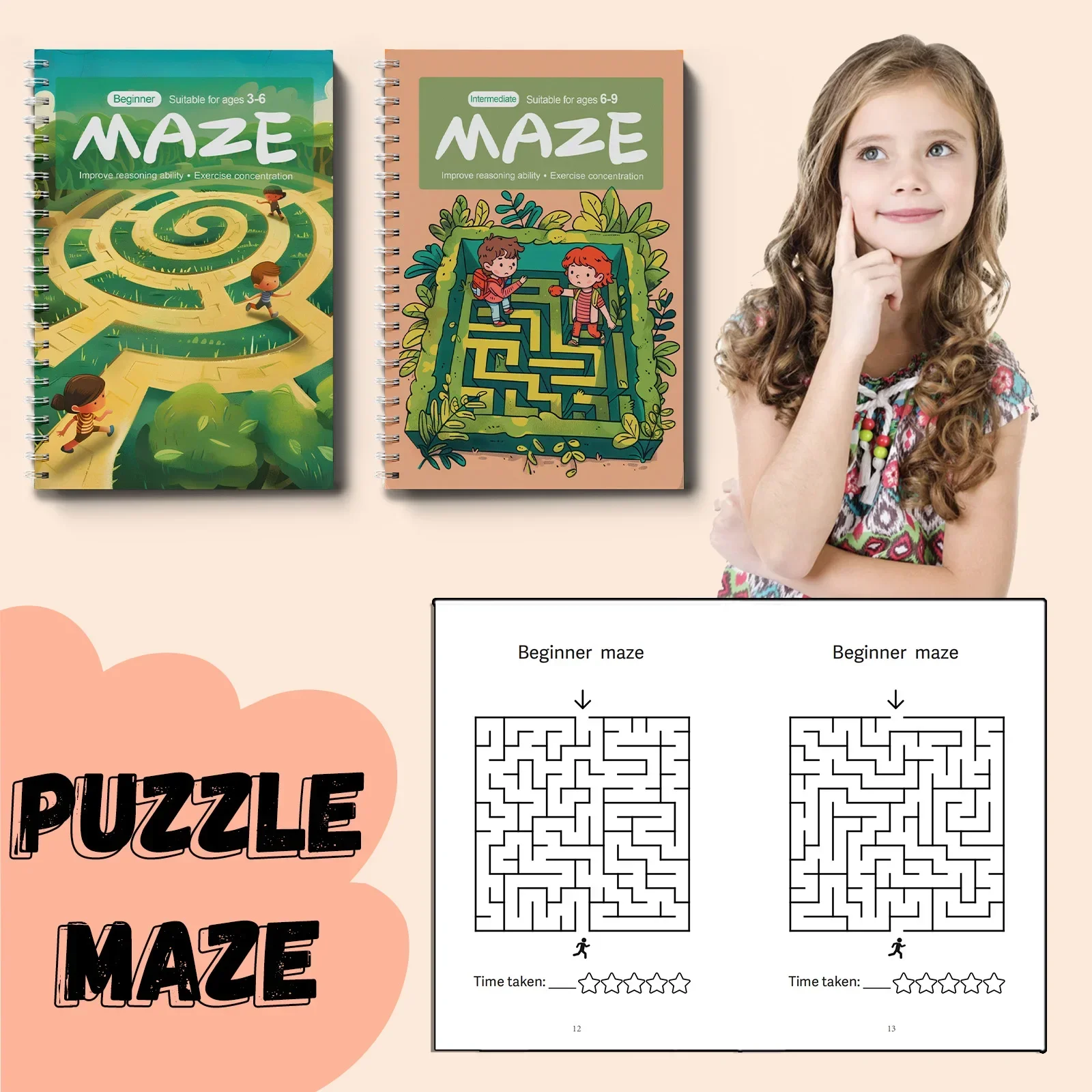 Kids Maze Game Book, Fun Puzzle Activity Workbook, Brain Training for Children, Improve Concentration & Logical Thinking view 2