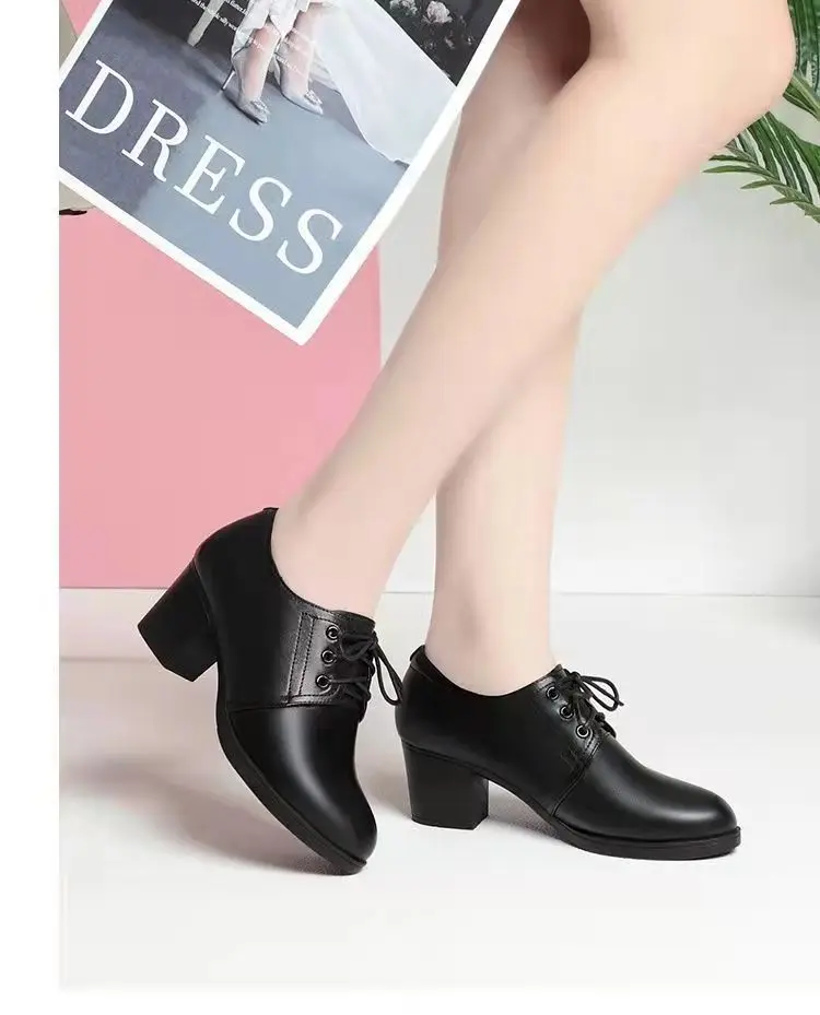 Damen Oxford Schuhe Schwarz Britischer Stil Blockabsatz Pumps für Büro Arbeit Elegant Geschnürt Kunstleder Spitz Zulaufend Formelle Halbschuhe Damenschuhe High Heels Business Mode Frühjahr Sommer – Detail 3