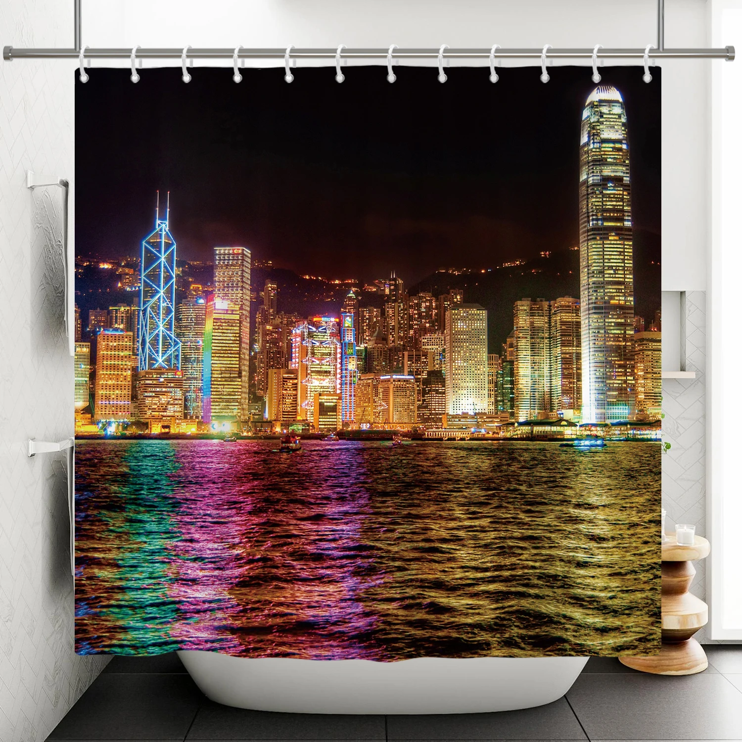 New York Brooklyn Bridge Night View Shower Curtains London City Natural Scenery Modern Home Decor Hooks Bathroom Curtain Set