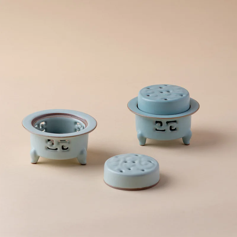 Ru Kiln Celadon Three Legged Incense Burner Zen Style Censer For Coil Stick Seal Incense Household Aroma Decor Ornament