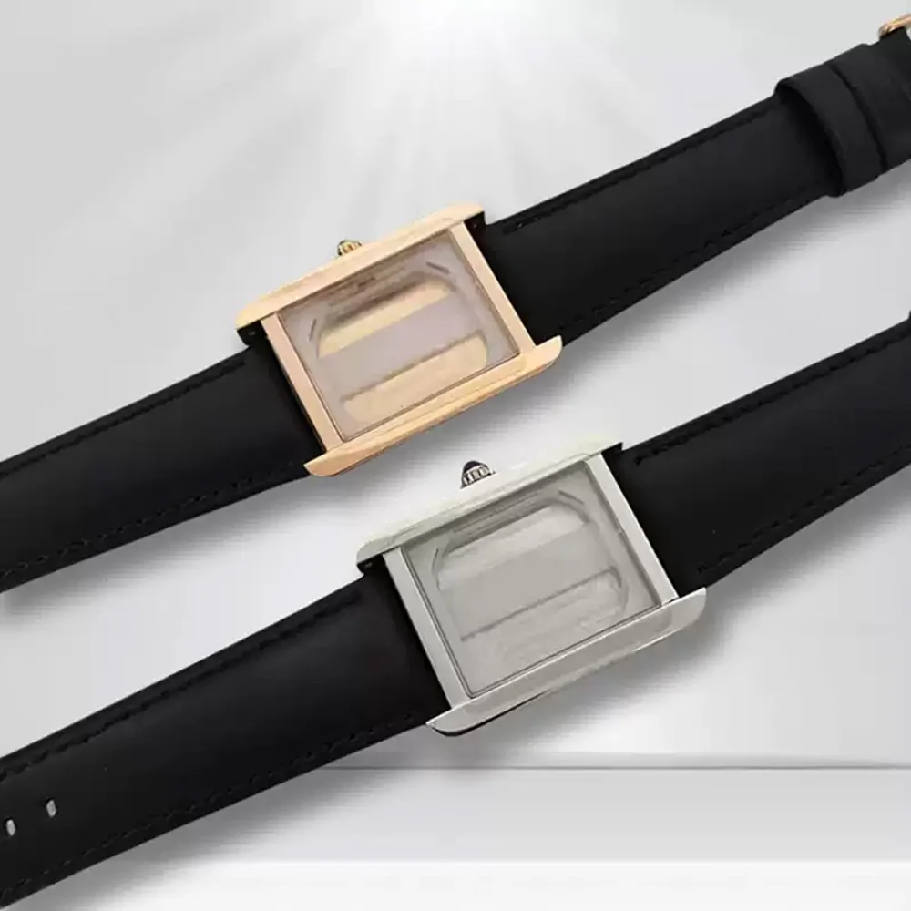 For Quartz VJ24 Movement 31mm Women's Square Stainless Steel Watch Case Leather Band Strap Solid Back Watch Accessories