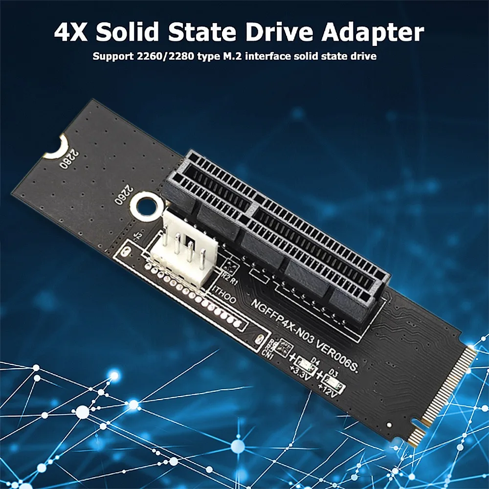 SuperDeals NGFF M2 to PCI-E 4X X1 Slot Riser Card M2 Key M to PCI Express X4 Adapter with LED Indicator for Miner Mining