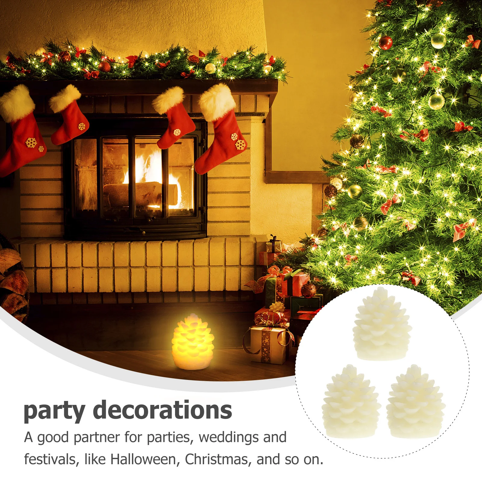 

3Pcs Pinecone LED Lights Flameless Wax Romantic Warm Yellow Light Christmas Party Decoration Wax Light