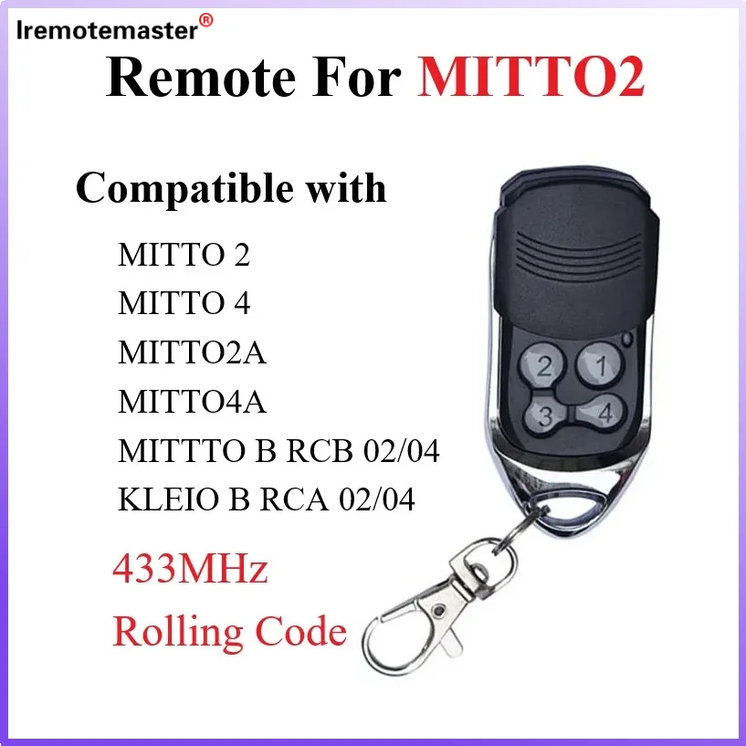 

For MITTO 2 4 B RCB 02 04 MITTO2M MITTO4M TRC1 TRC2 TRC3 Garage Door Remote Control 433.92MHz Rolling Code Garage Door Opener