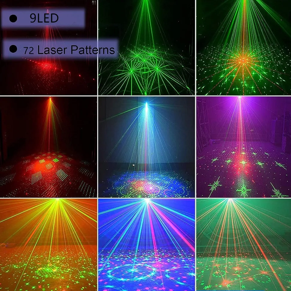RGB ديسكو نمط شعاع المرحلة ضوء الليزر العرض ، ستروب 9LED ، حفلة عيد الميلاد ، عطلة ، زينة الزفاف