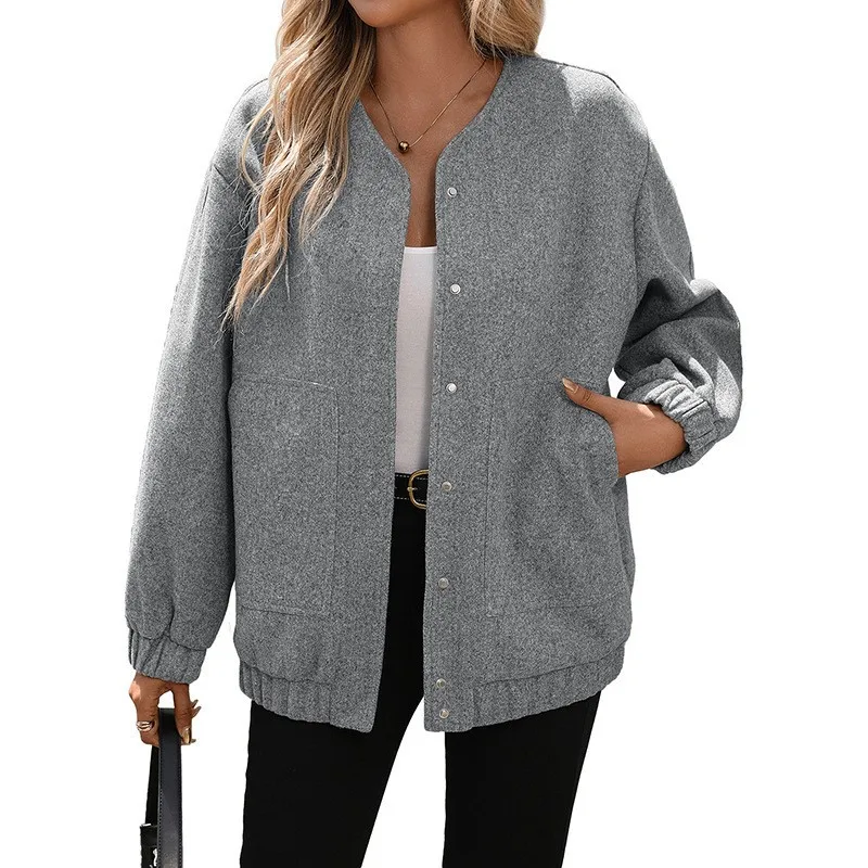 Casual Loose Fit Coat Mid Long Length with Single Row Multi Button Closure Gathered Long Sleeve Pocket Thick Women Autumn Jacket