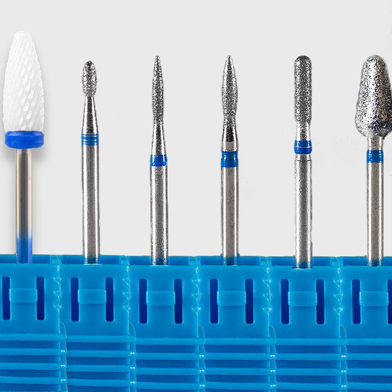6 stks/set Diamant Zand Nagelvijlen Boor Cuticle Polijsten Bit Nagel Slijpkop Elektrische Manicure Set voor het verwijderen van acryl
