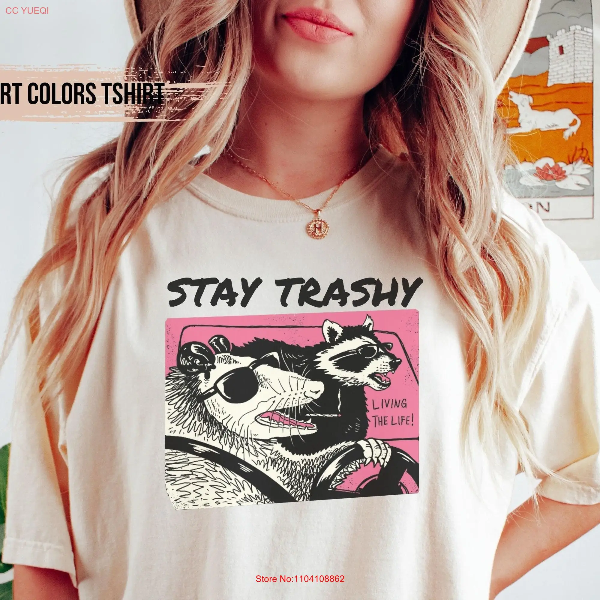 Stay Trashy T Shirt Retro Funny Racoon Meme Raccoon Lover  long or short sleeves