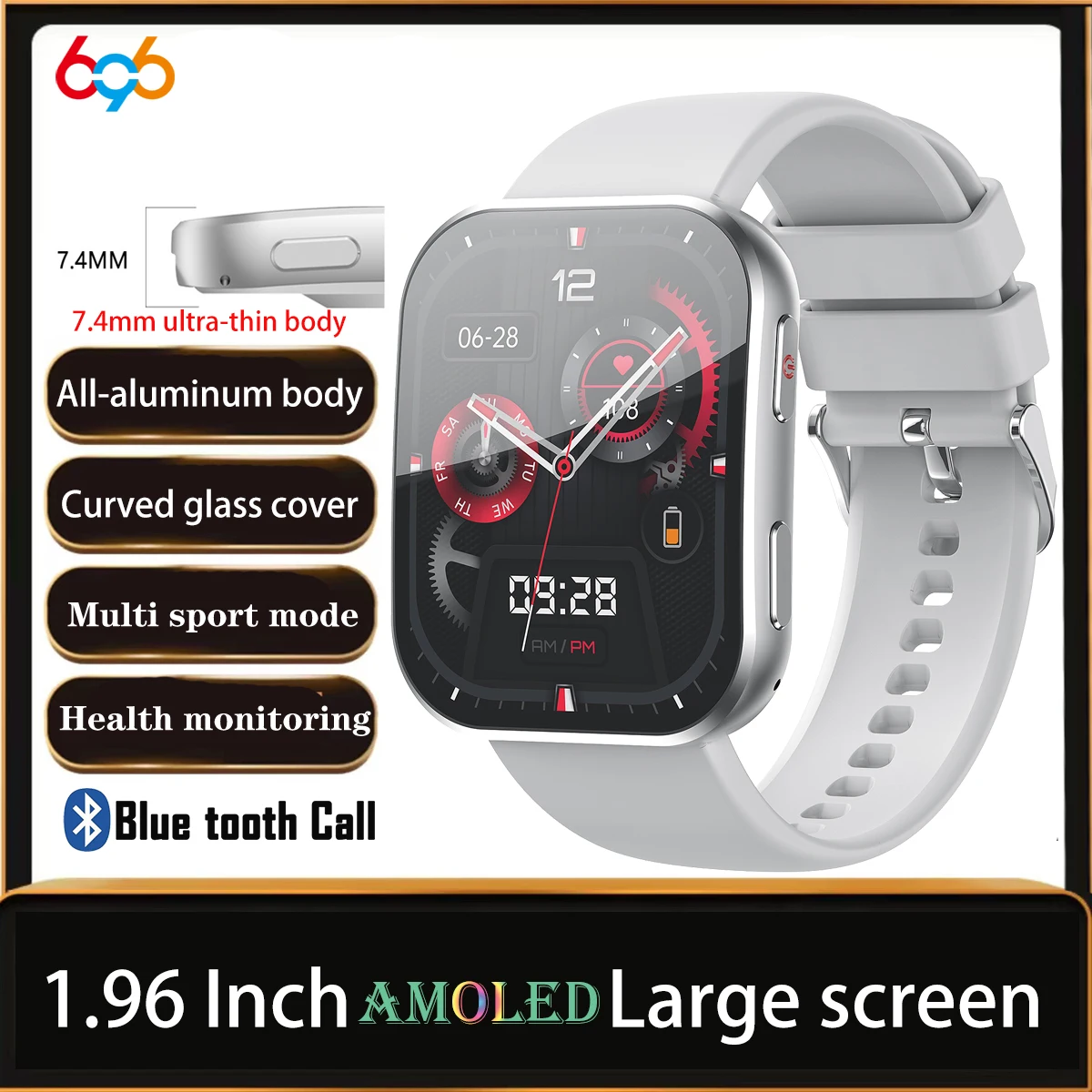 

Health Monitor Smart Watch Women Men BT Call Smartwatch Information Reminder Ultra-thin Watch Body AMOLED Curved Screen Sports