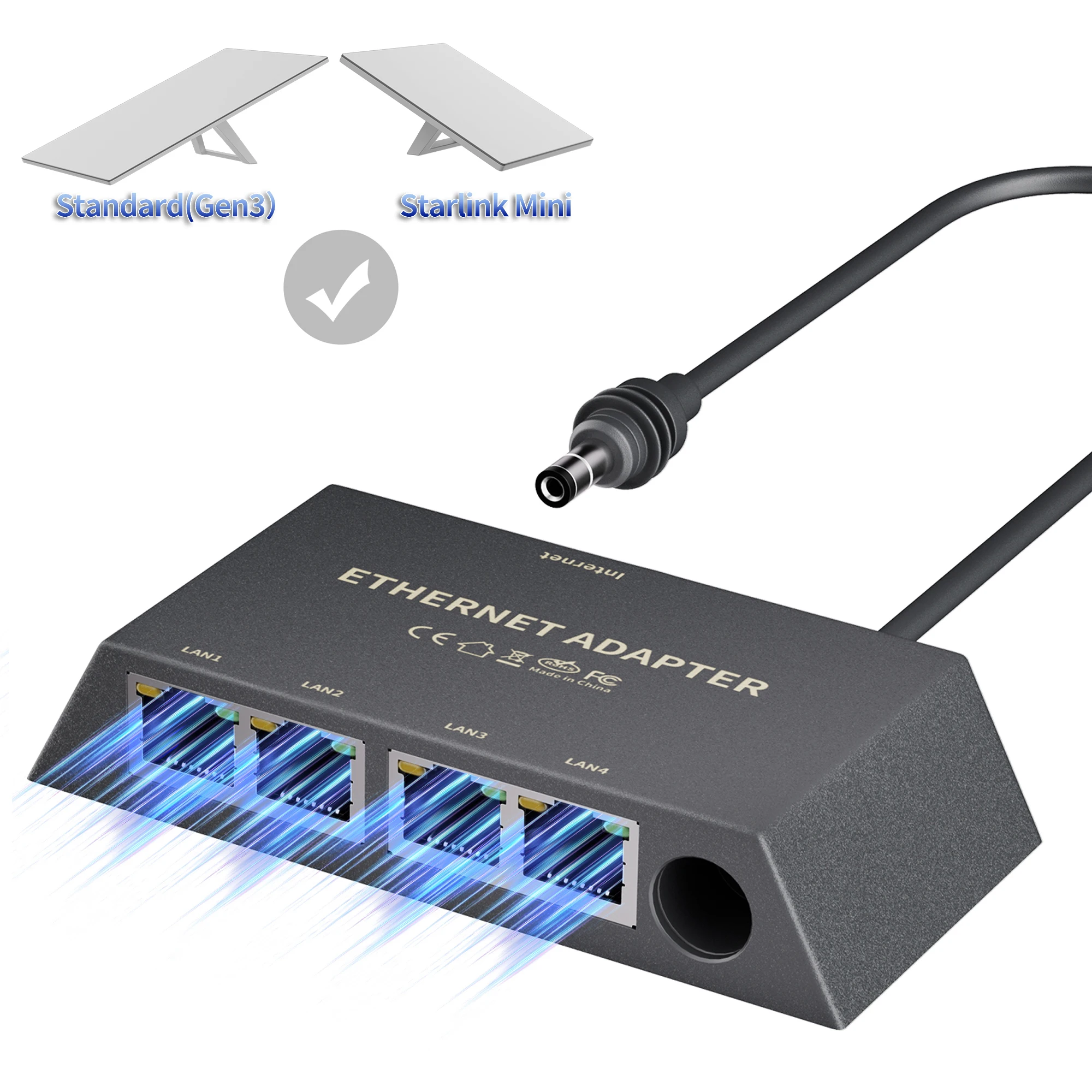 Starlink Ethernet Adapter Gen 3/Mini Starlink Gen 3 Ethernet Adapter 1 to 4 Devices Networked Simultaneously for Cat 5/5e/6/7/8