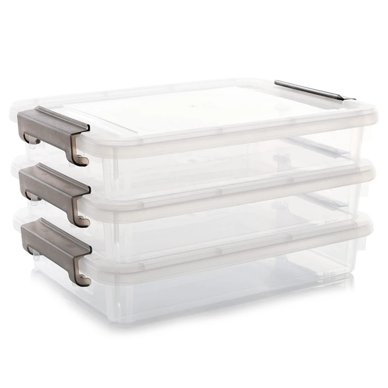 3 PCS Plastic Storage Bins With Latching Lids Portable Project Case Clear File Box Stackable Storage