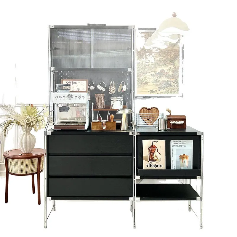 side cabinet hole plate rack, floor-to-ceiling multi-layer coffee machine storage rack