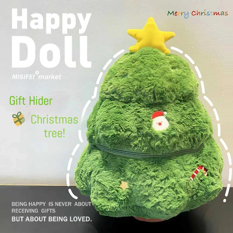 

Рождественская елка, плюшевая подушка, мягкая игрушка, подарок для подруги, жены, карман на молнии, плюшевый декор, рождественский праздничный подарок