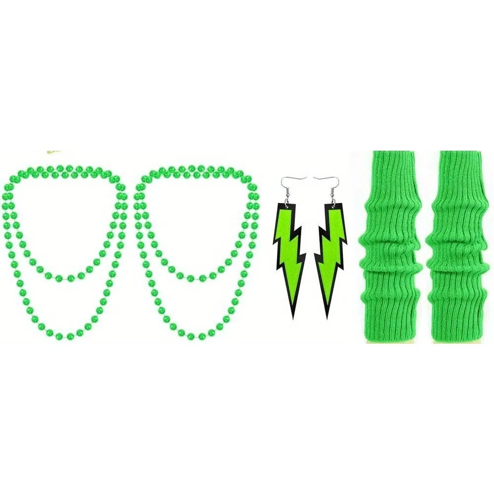 Akcesoria z lat 80. dla kobiet, strój/kostium damski z lat 80. z neonową opaską, ocieplacze na nogi dla kobiet i dziewcząt na imprezę w stylu lat 80.
