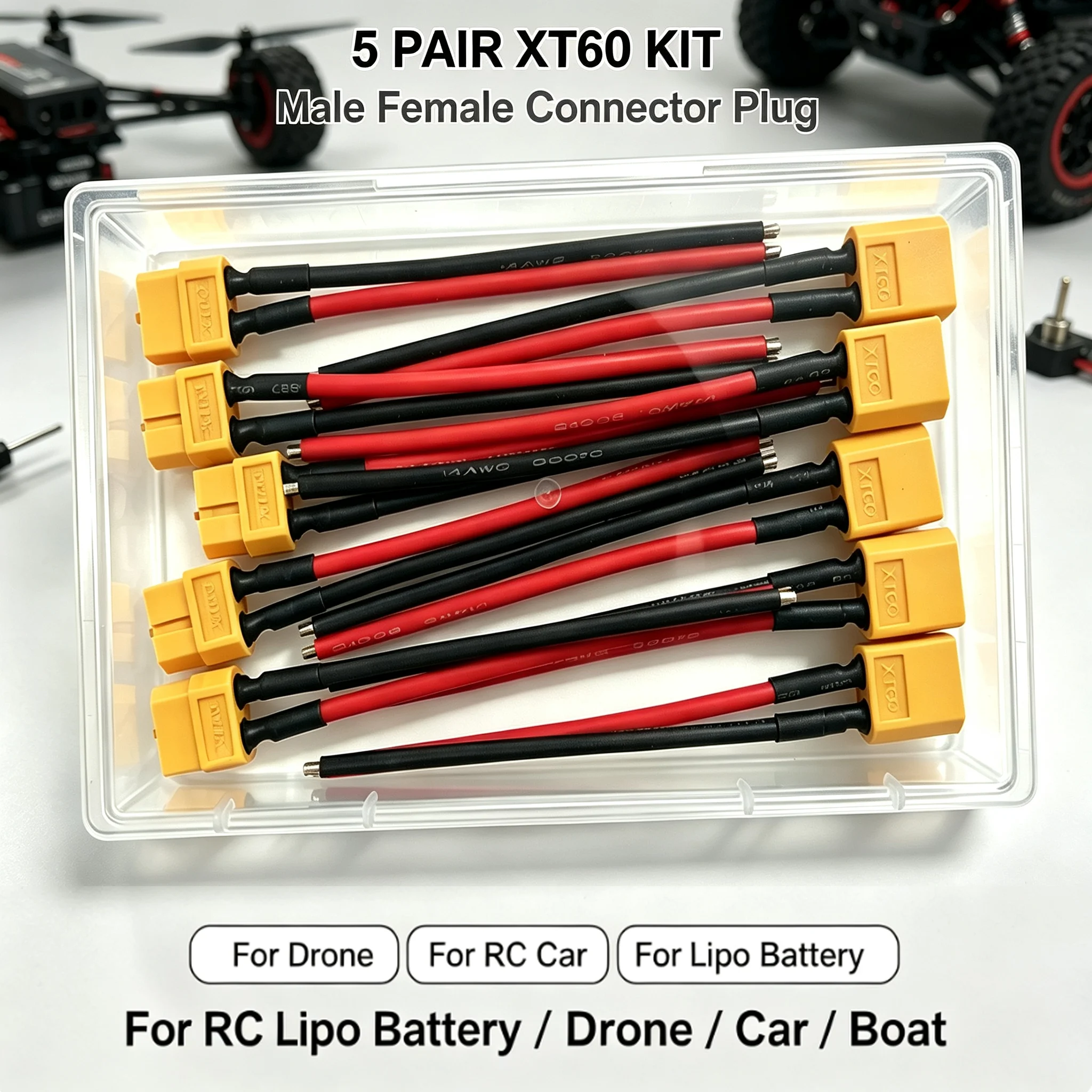 XT60 Male Female Connector Plug with Silicone Wire XT60 Connector Plug Cable Dual Extension Battery for RC Lipo Battery Motor